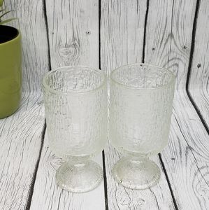 Pair of Vintage Indiana Glass Tree Bark Glacier Ice Clear Goblets